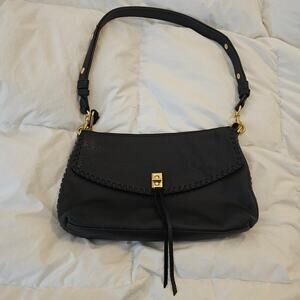 Rebecca Minkoff Black Pebbled Leather Whipstitch Turn Lock Shoulder Bag